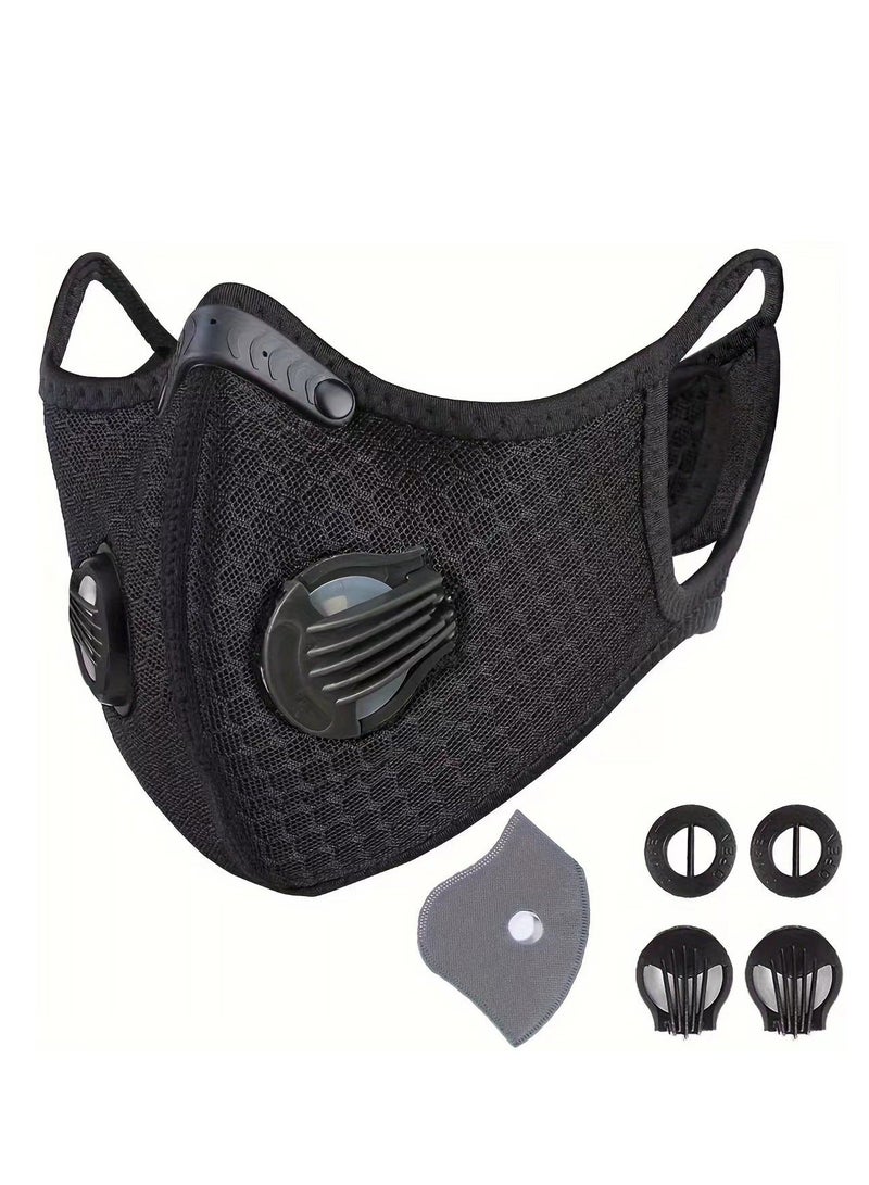 قناع واقٍ من الغبار قابل لإعادة الاستخدام وقابل للتنفس لأعمال النجارة والبناء، حماية من الجزيئات المحمولة جواً، مقاوم للرياح، أسود للجنسين – قطعة واحدة - Image 2